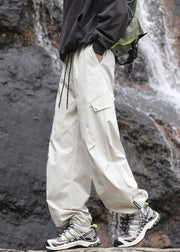 Casual Navy Pockets Drawstring Cotton Men Pantsl Fall