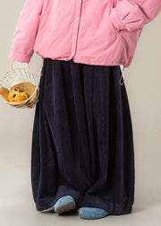 Casual Navy Solid High Waist Corduroy Wide Leg Pants