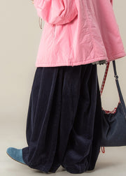 Casual Navy Solid High Waist Corduroy Wide Leg Pants