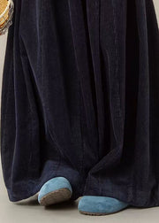 Casual Navy Solid High Waist Corduroy Wide Leg Pants