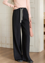 Casual Oatmeal Pockets Elastic Waist Solid Woolen Wide Leg Pants Fall