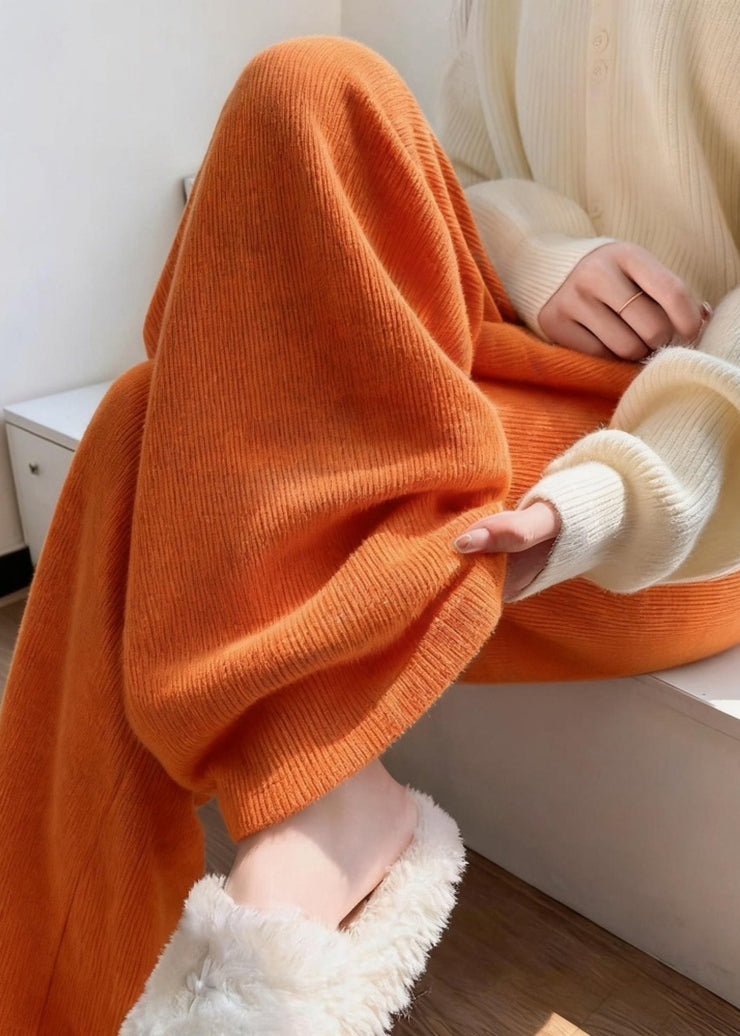 Casual Orange High Waist Corduroy Wide Leg Pants Fall