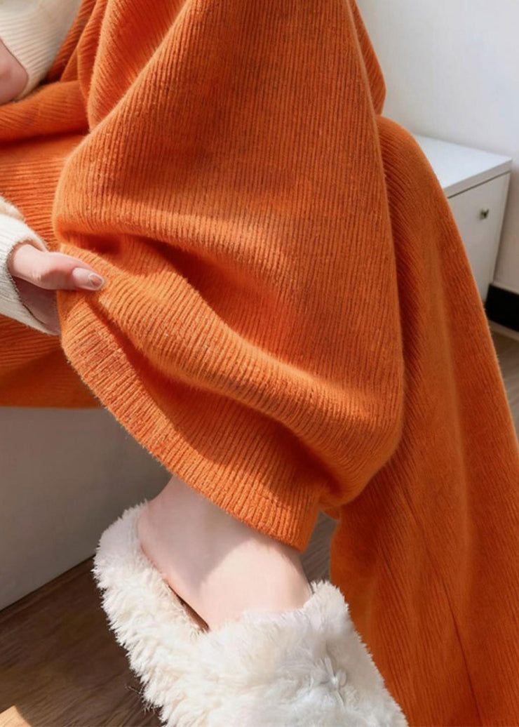 Casual Orange High Waist Corduroy Wide Leg Pants Fall