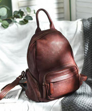Casual Orange Large Capacity Leather Tote Backpack Handbag