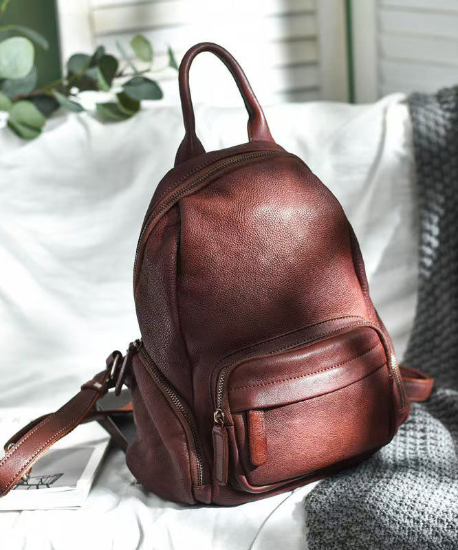 Casual Orange Large Capacity Leather Tote Backpack Handbag