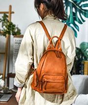 Casual Orange Large Capacity Leather Tote Backpack Handbag