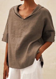 Casual Orange O-Neck Side Open Shirts Short Sleeve