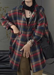 Casual Peter Pan Collar Plaid Pockets Cotton Shirt Tops Spring