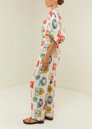 Casual Peter Pan Collar Print Tops And Pants Two Piece Set Outfits Summer
