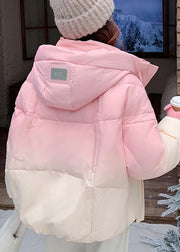 Casual Pink Gradient Color Hooded Zippered Duck Down Coats Winter
