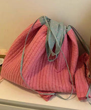 Casual Pink Large Capacity Drawstring Canvas Backpack Bag