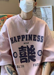 Casual Pink O Neck Print Cotton Men T Shirts Half Sleeve