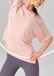 Casual Pink O-Neck Short Sleeve Yoga Tops
