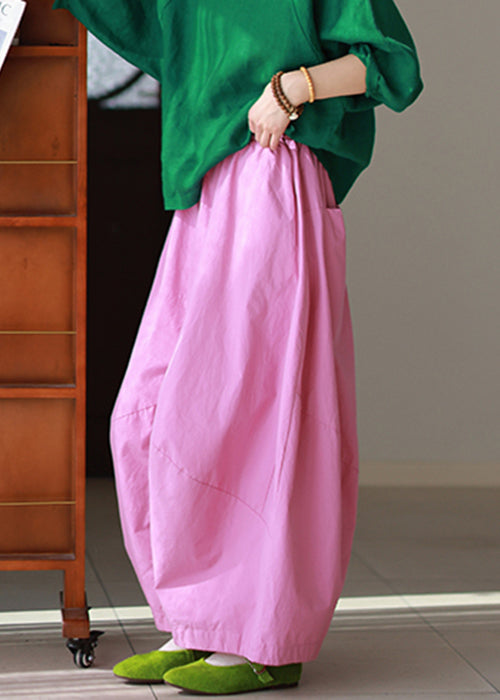 Casual Pink Pockets Solid High Waist Cotton Summer Pants