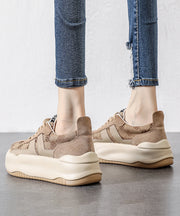 Casual Pink Print Splicing Platform Flats Lace Up