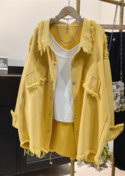 Casual Pink Tasseled Oversized Denim Shirts Coat Fall