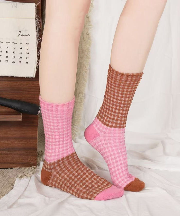 Casual Plaid Asymmetric Design Cotton Mid Calf Socks