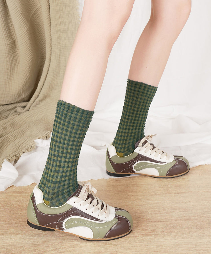 Casual Plaid Asymmetric Design Cotton Mid Calf Socks