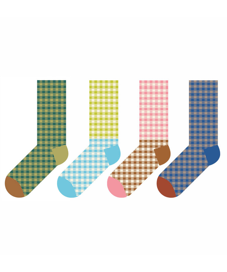 Casual Plaid Asymmetric Design Cotton Mid Calf Socks