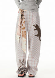 Casual Plaid Print High Waist Pockets Wide Leg Pants Fall