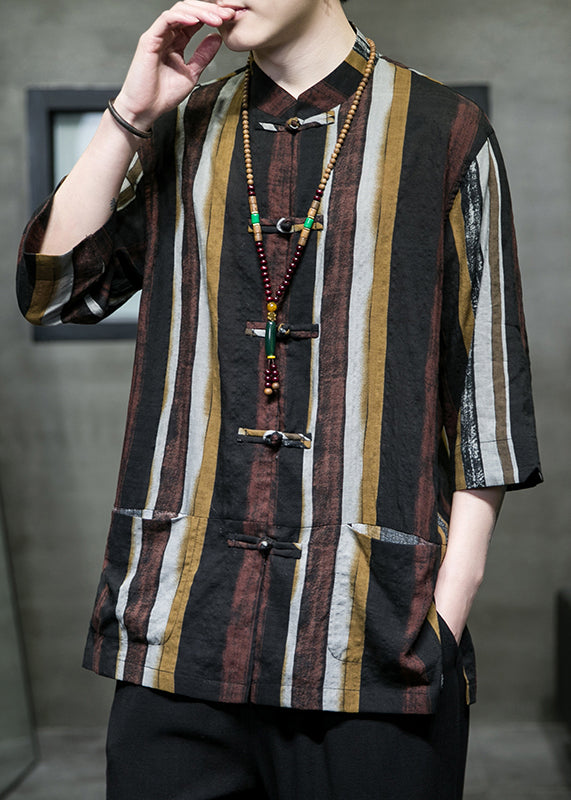 Casual Pockets Patchwork Mens Shirts Half Sleeve