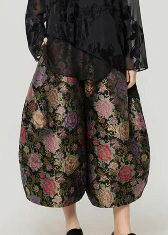Casual Print Elastic Waist Crop Lantern Pants Fall
