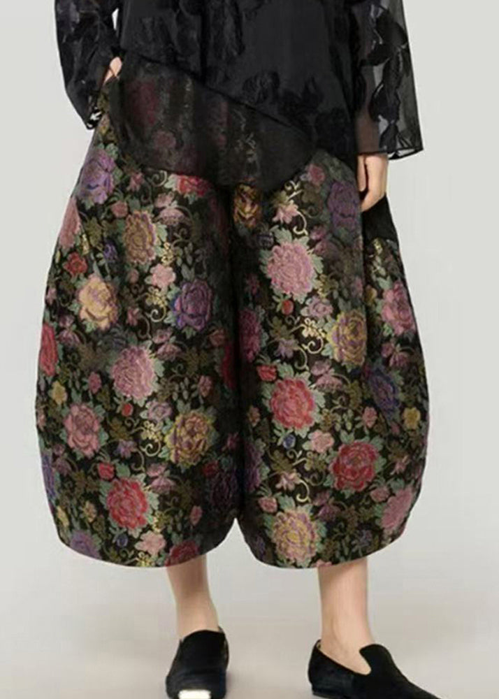 Casual Print Elastic Waist Crop Lantern Pants Fall