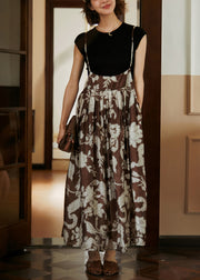 Casual Print Wrinkled Cotton Spaghetti Strap Dress Summer