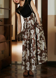 Casual Print Wrinkled Cotton Spaghetti Strap Dress Summer