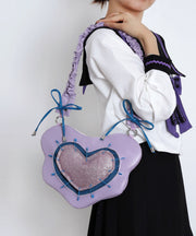 Casual Purple Love Shaped Patchwork Bow Faux Leather Cross-body Handbag