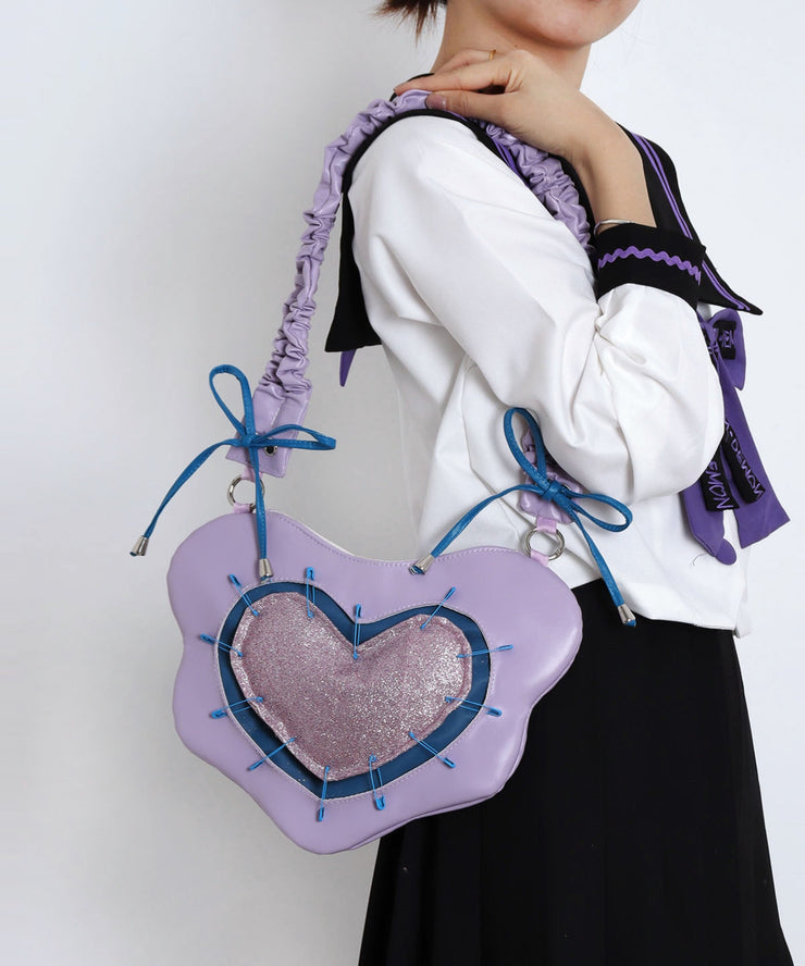 Casual Purple Love Shaped Patchwork Bow Faux Leather Cross-body Handbag