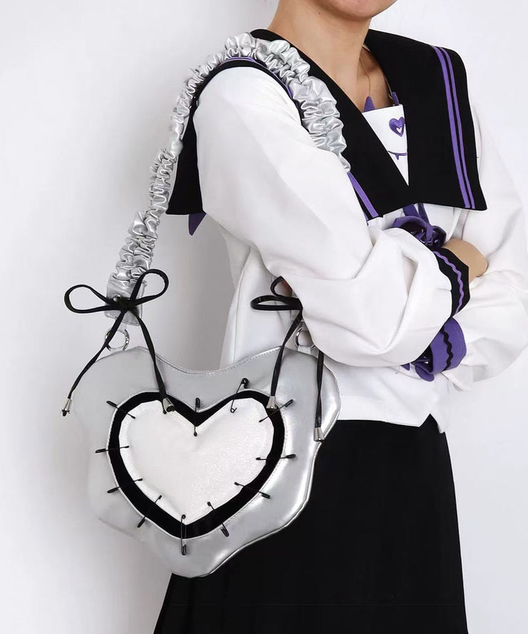 Casual Purple Love Shaped Patchwork Bow Faux Leather Cross-body Handbag