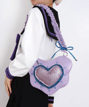 Casual Purple Love Shaped Patchwork Bow Faux Leather Cross-body Handbag