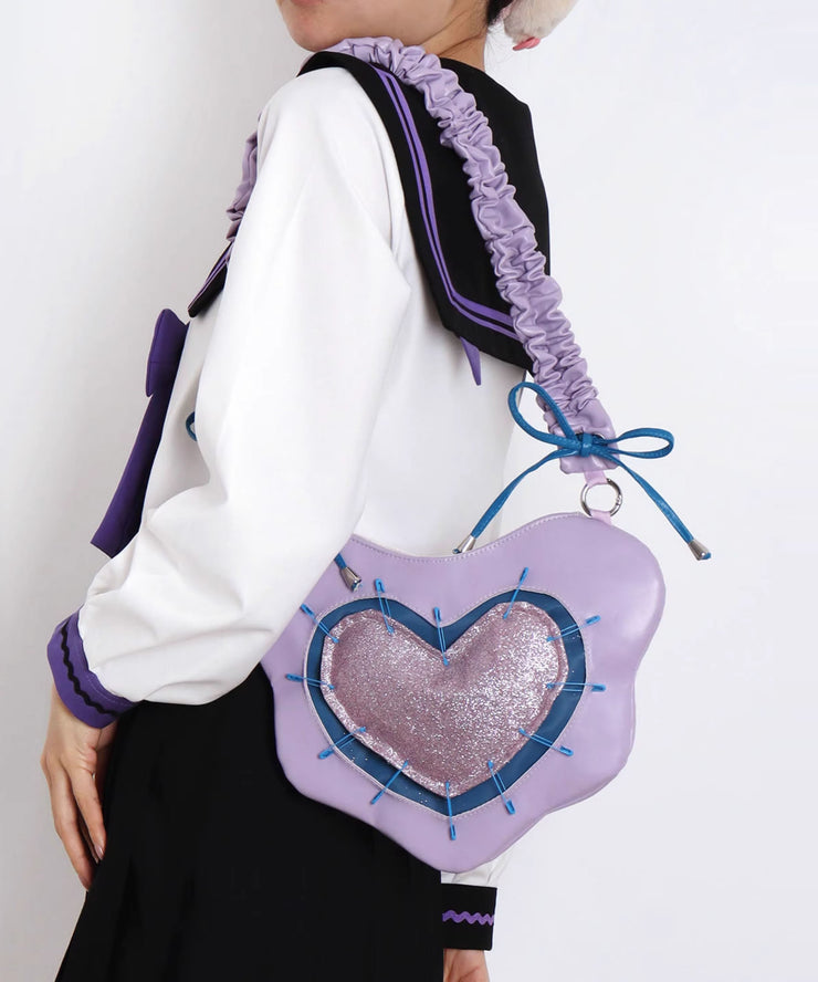 Casual Purple Love Shaped Patchwork Bow Faux Leather Cross-body Handbag