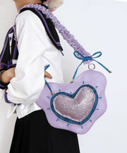 Casual Purple Love Shaped Patchwork Bow Faux Leather Cross-body Handbag