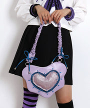 Casual Purple Love Shaped Patchwork Bow Faux Leather Cross-body Handbag