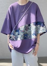 Casual Purple O Neck Patchwork Cotton Men T Shirt Summer