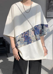 Casual Purple O Neck Patchwork Cotton Men T Shirt Summer