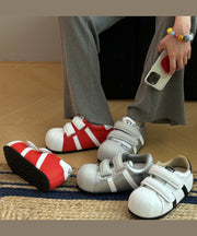 Casual Red Flat Shoes Splicing Cowhide Leather Buckle Strap