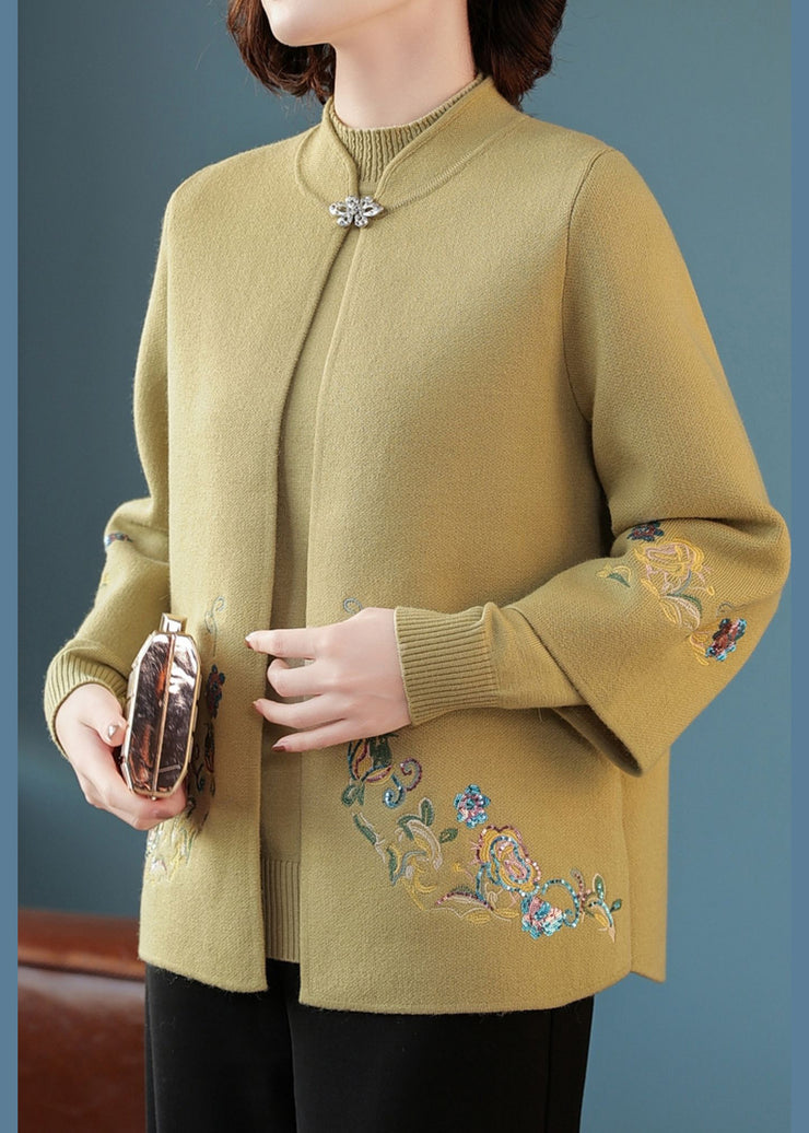 Casual Red Stand Collar Cotton Knit Cardigans And Sweater Two Piece Set Fall