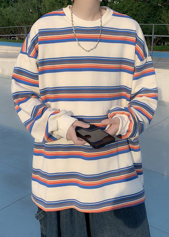 Casual Red Striped Cotton Men T Shirt O-Neck Spring