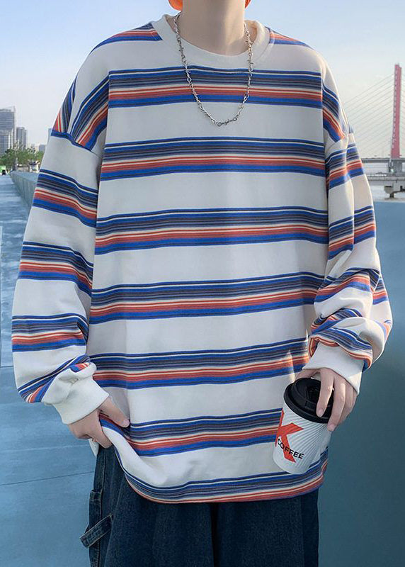 Casual Red Striped Cotton Men T Shirt O-Neck Spring