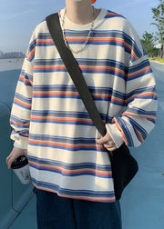 Casual Red Striped Cotton Men T Shirt O-Neck Spring