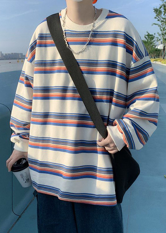 Casual Red Striped Cotton Men T Shirt O-Neck Spring