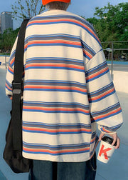 Casual Red Striped Cotton Men T Shirt O-Neck Spring