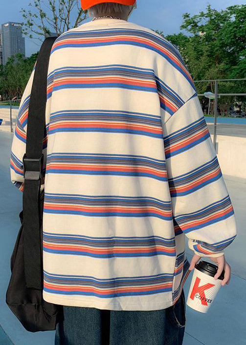 Casual Red Striped Cotton Men T Shirt O-Neck Spring