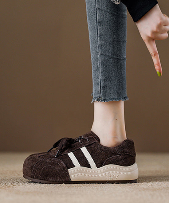 Casual Red Suede Lace Up Splicing Flat Shoes