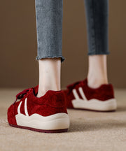Casual Red Suede Lace Up Splicing Flat Shoes