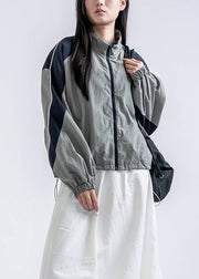 Casual Red Zip Up Pockets Drawstring Patchwork Coat Fall