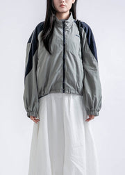 Casual Red Zip Up Pockets Drawstring Patchwork Coat Fall